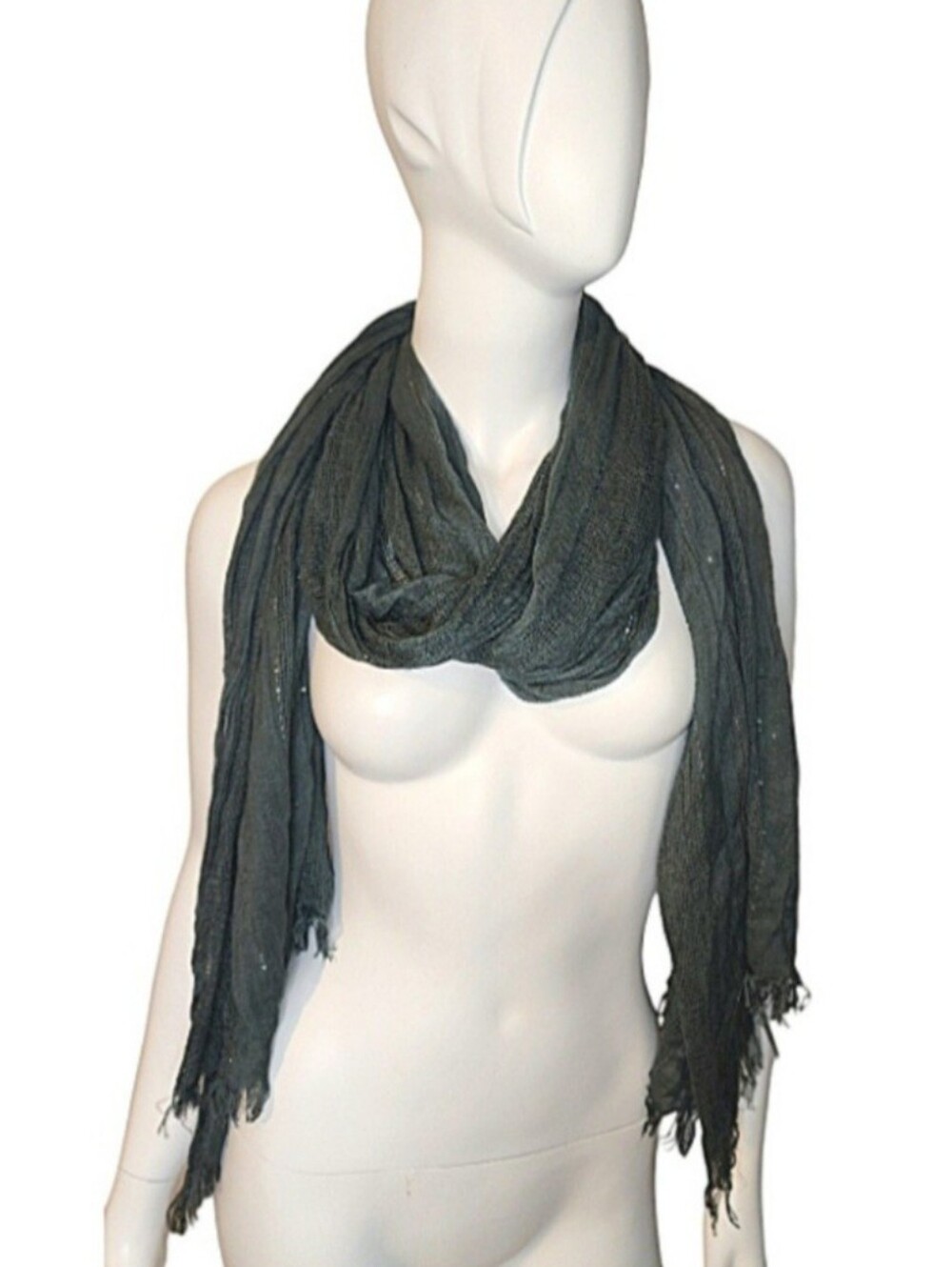 Forever 21 Shimmer Fringed Charcoal Gray Lightweight Women's Scarf One Size